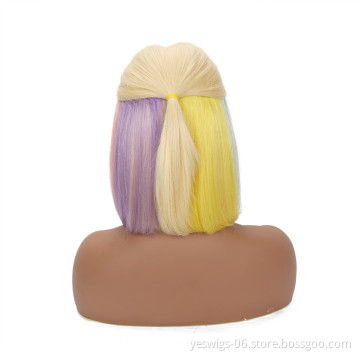 Raw Indian Human Hair Bob Style Lace Frontal Bob Wig 1b 613 Pink Blue Grey Hot Pink Neon Blonde Rainbow Purple HD Lace Wig Short